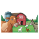 Red Barn Scene with barnyard animals