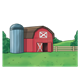 Red Barn with Gray Silo scenery