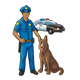 Police Officer and Dog with police car in background
