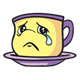 Sad Teacup purple and yellow with tear