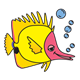 Yellow Fish with pink face and bubbles