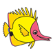 Yellow Fish with pink face, without bubbles