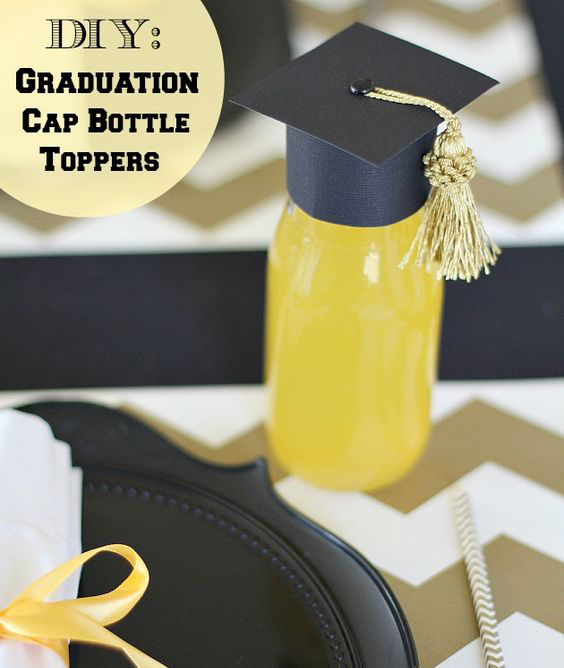 A graduation cap bottle topper