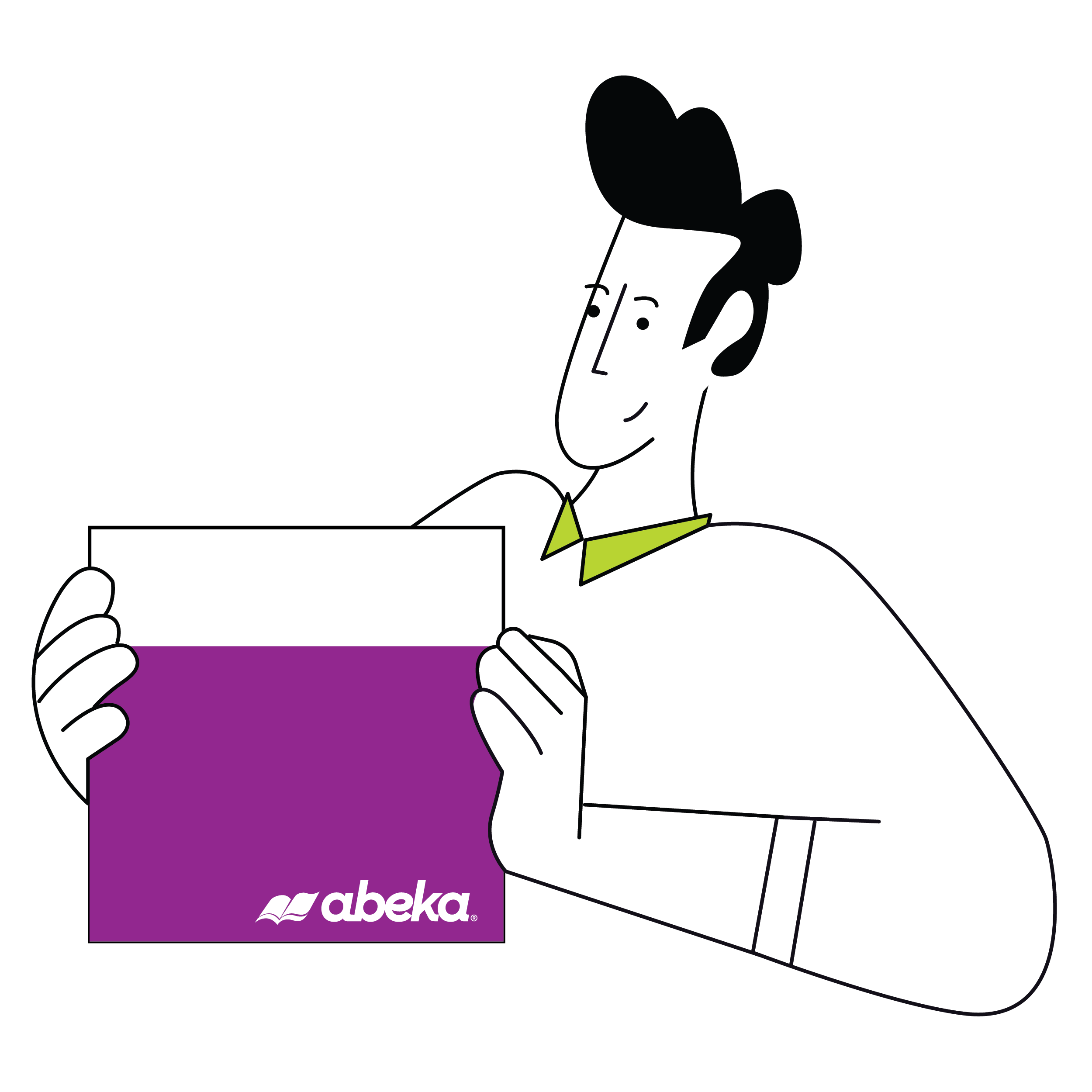 Vector graphic of male holding an Abeka box