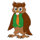 Male Owl wearing a green vest and orange tie