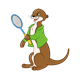Otter with a  green jacket and a racket 