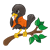 Black Bird on Branch Color PNG