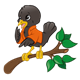 Black Bird on Branch wearing an orange jacket