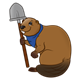 Brown Beaver with a blue neckerchief and a shovel