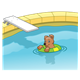 Swimming Pool with a diving board and dog 