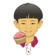 Smiling Boy with a pink cupcake