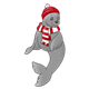 Gray Seal with winter hat and scarf