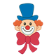 Clown Face with small eyes, blue hat and red bow tie
