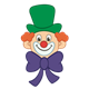 Clown Face with large eyes, green hat, and purple bow tie