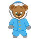 Button Bear dressed in a blue winter coat