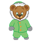 Button Bear dressed in a green winter coat