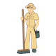 Zookeeper with a broom and pail