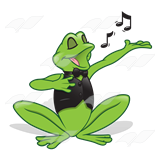 Abeka | Clip Art | Singing Frog—with a black vest and bow tie