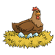 Chicken on nest with three eggs