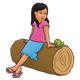 Girl on Log with a green frog