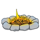 Campfire with dark gray stones
