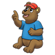 Pointing Bear wearing a blue shirt and red hat