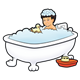 Boy in Tub with bubbles and toys