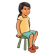 Girl on Stool wearing a yellow shirt and turquoise shorts