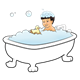 Boy Taking a Bath with shampoo bubbles and a duck