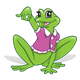 Green Frog  wearing a pink shirt