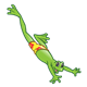 Leaping Frog  wearing yellow shorts with red flowers