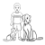 Boy with Pets Line PNG