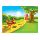 Farm Scene with a hen holding a bug