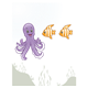 Underwater Scene with a purple octopus and two orange fish