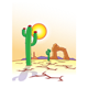 Desert Scene with cactus, sun, and rocks