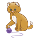 Tan Kitten batting purple ball of yarn