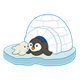 Igloo with baby seal and penguin
