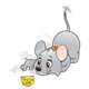 Gray Mouse with an orange shirt and a piece of cheese