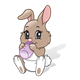 Baby Rabbit with a white diaper and a purple bottle