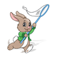 Brown Rabbit with a green jacket and a net