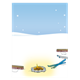 Snowy Campfire Scene with a sled, skis, and ski poles
