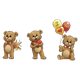 Three Bears with flowers, heart, and balloons