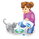 Girl Pouring Milk for a gray kitten