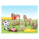 Farmyard Scene with a barn, cow, dog, pig, horse, goat and donkey