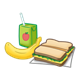 Lunch juice box, banana and sandwich