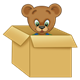 Button Bear in a cardboard box