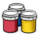 Three Paint Jars red, blue, yellow