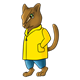 Chipmunk wearing a yellow raincoat and blue pants