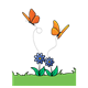 Orange Butterflies flying over blue flowers