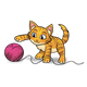 Orange Kitten playing with a pink ball of yarn